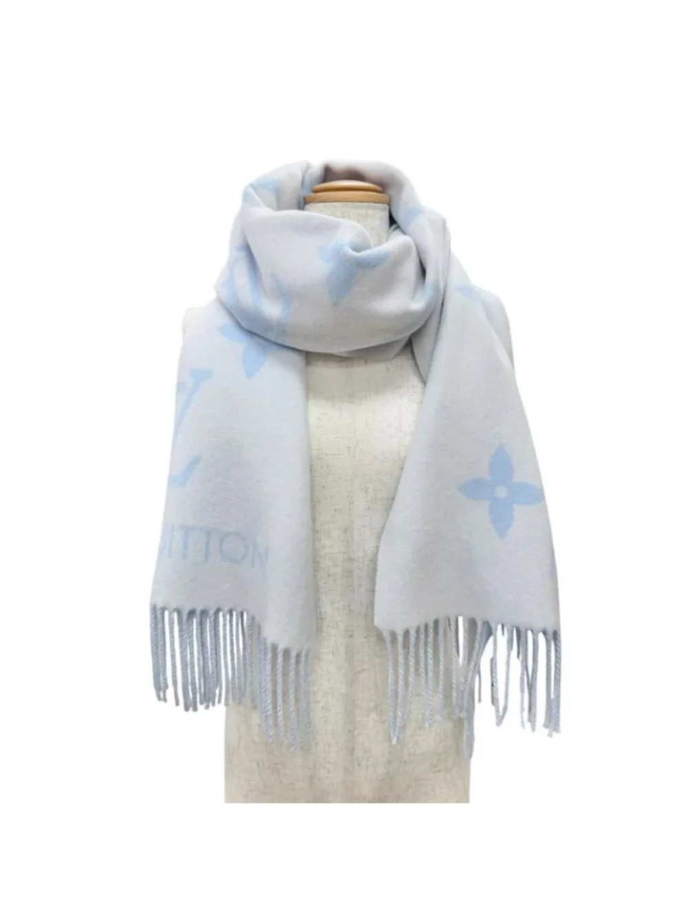 Louis Vuitton Echarpe Reykjavik Cashmere Blue Clair Monogram Fuller